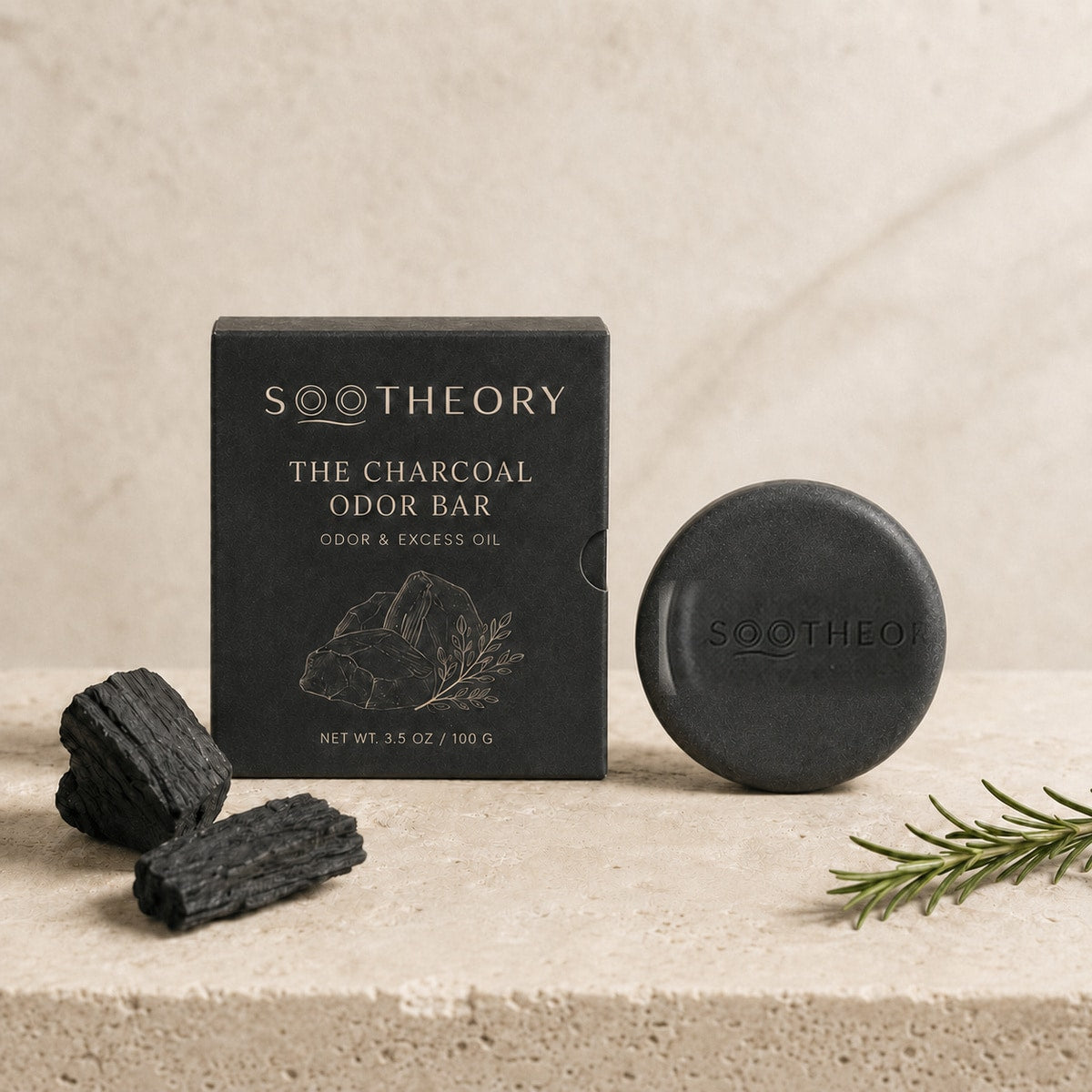 SOOTHEORY The Charcoal Odor Bar with charcoal gray drawer box