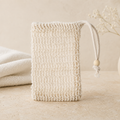 Ivory SOOTHEORY cotton-linen lathering mesh pouch with wooden bead