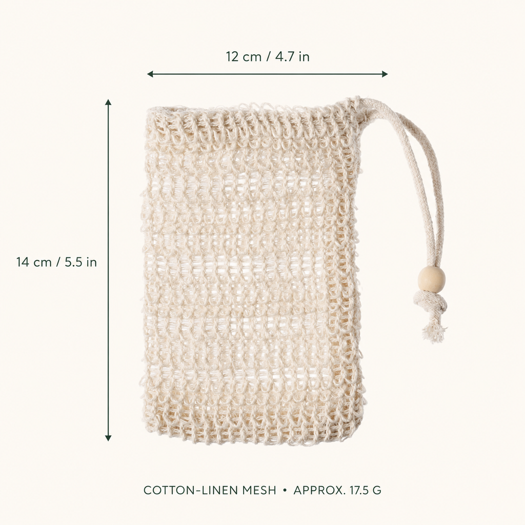 SOOTHEORY lathering mesh pouch dimensions 12 by 14 centimeters